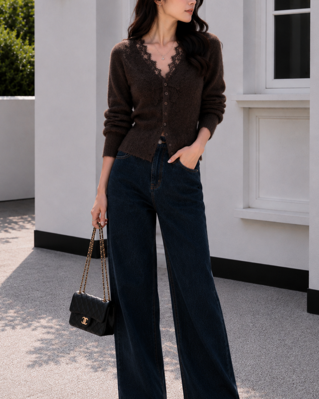 Lace Éclat レーストリムニットカーディガン