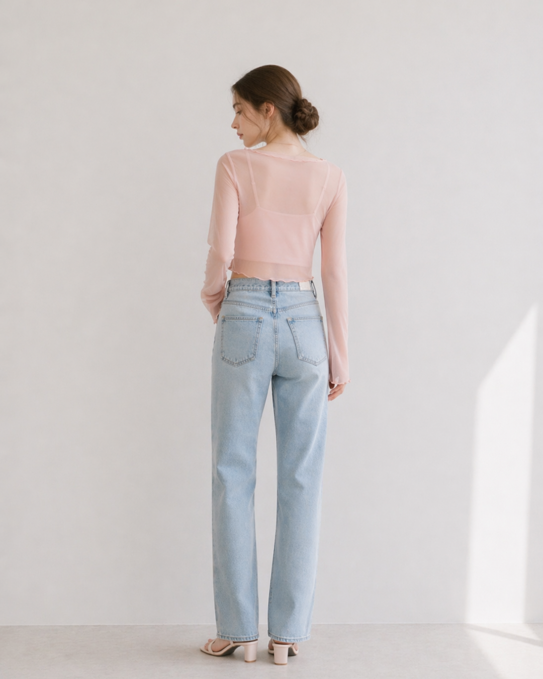 【Sheer Layered Long Sleeve Top Set】