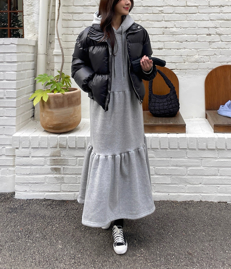 Tiered Hoodie Long Dress