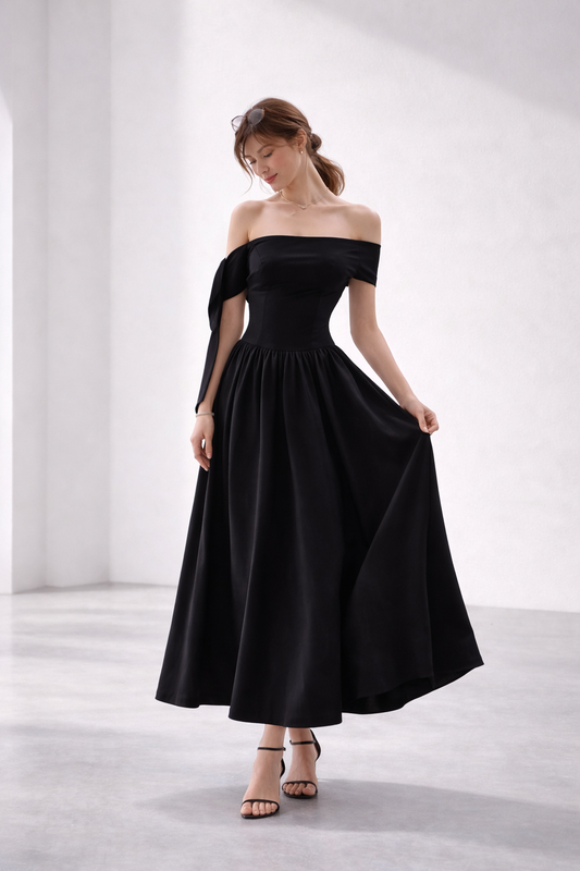 Noir Off-Shoulder Volume Dress