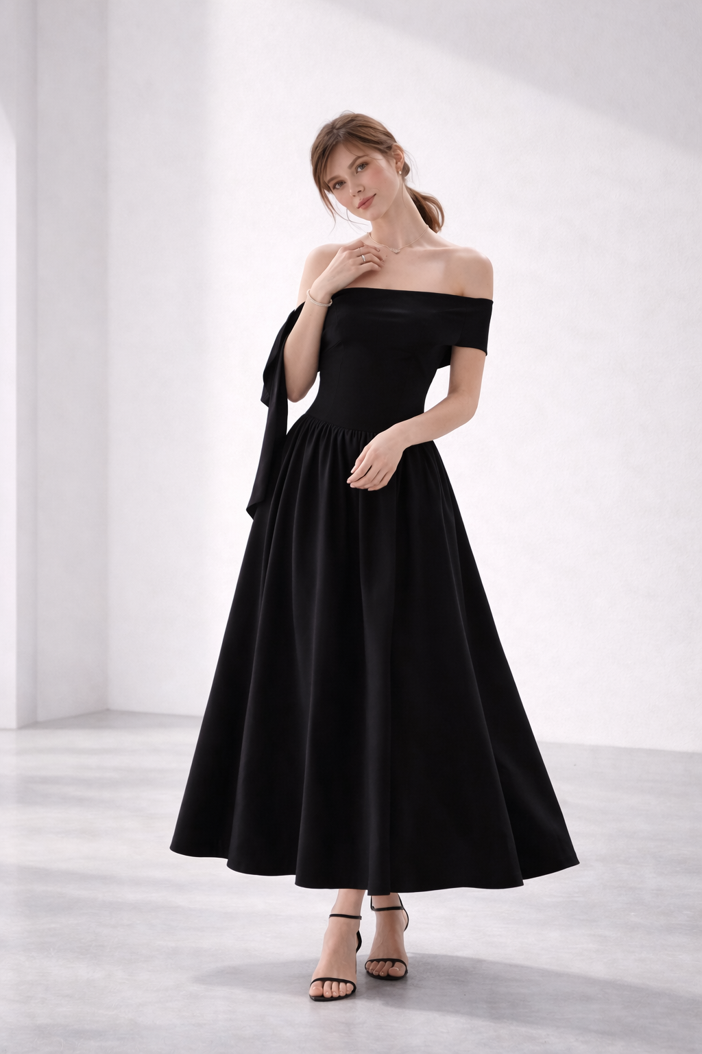 Noir Off-Shoulder Volume Dress