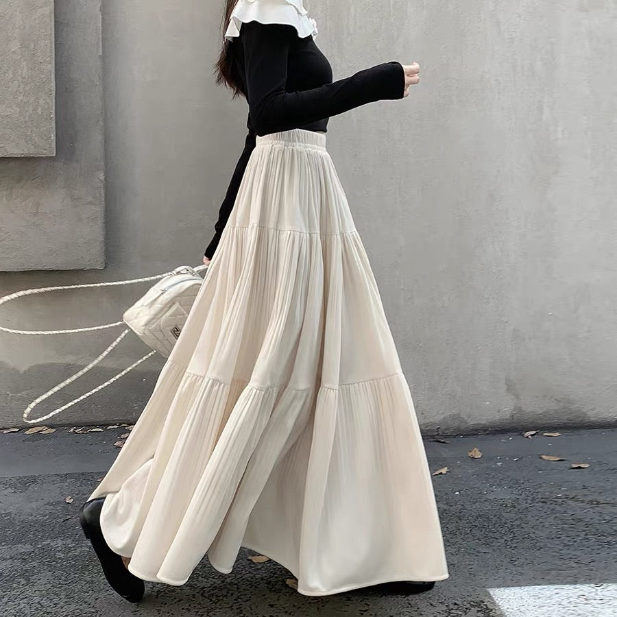 Pleated Flare Maxi Skirt