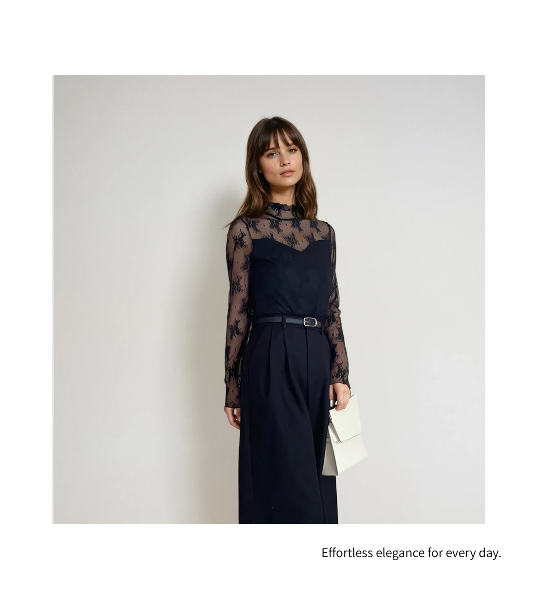 Elegant Sheer Lace High-Neck Top(裏起毛)