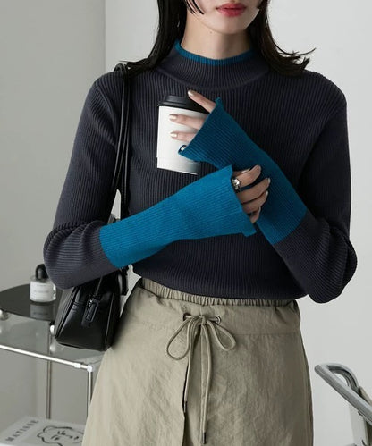 Contrast Cuff Rib Knit Top