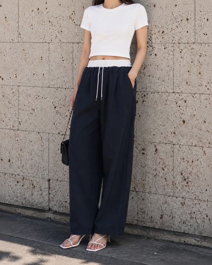 レイヤードウエスト ワイドパンツ
