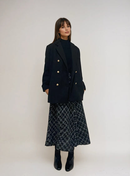 【2点SET】Fringe Tweed Flare Skirt × Soft Touch High Neck Knit