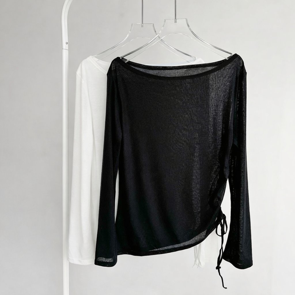 Sheer Draped Side-Drawstring Top