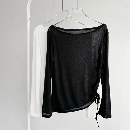 Sheer Draped Side-Drawstring Top