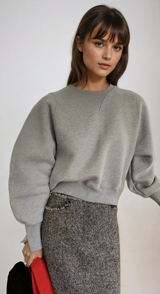 【Gray M 最短発送あり】肉厚・裏起毛 ボリュームスリーブトレーナー