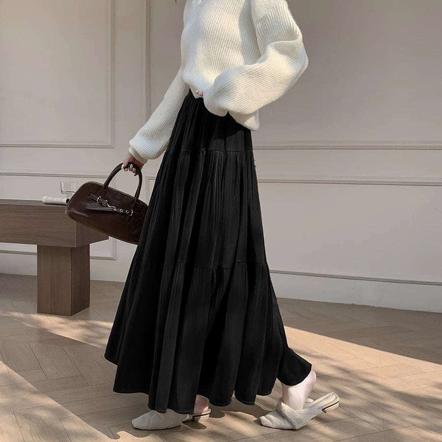 Pleated Flare Maxi Skirt