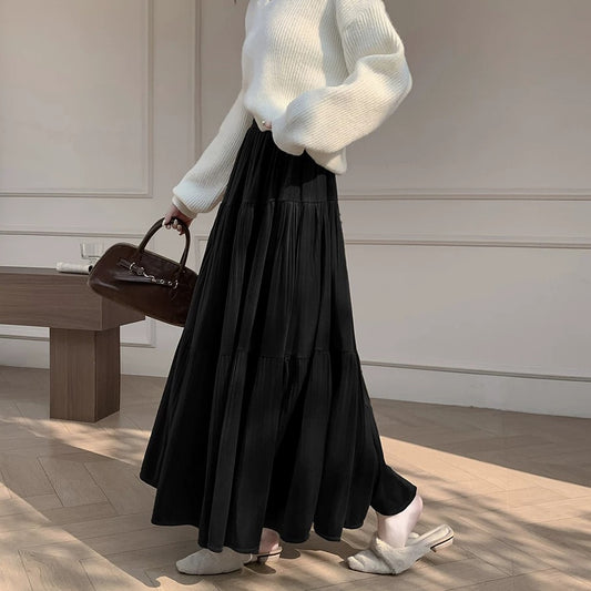 Pleated Flare Maxi Skirt