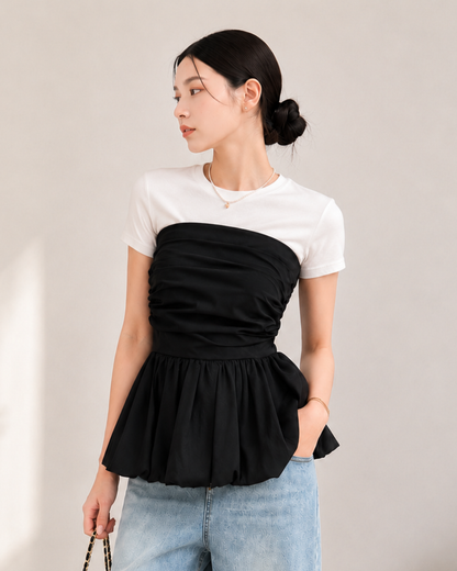 ドレープバルーンペプラムトップス