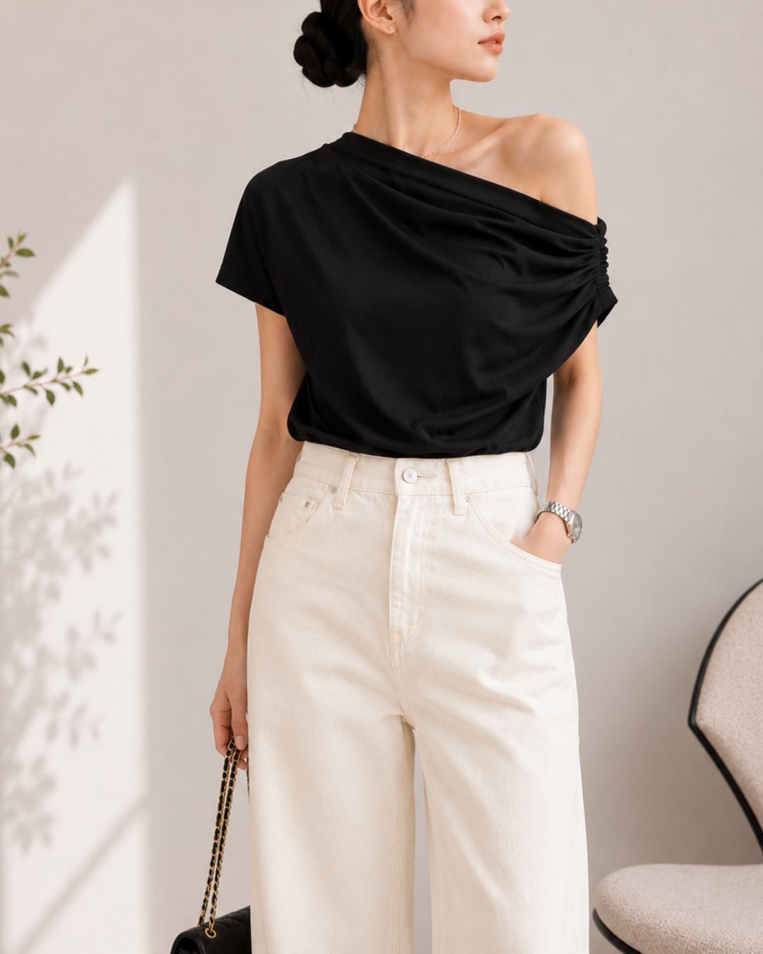 Draped One-Shoulder Top