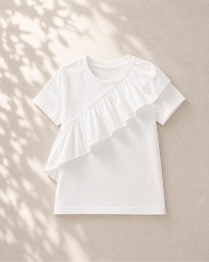 アシンメトリーフリルデザインTシャツ
