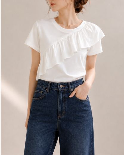 アシンメトリーフリルデザインTシャツ