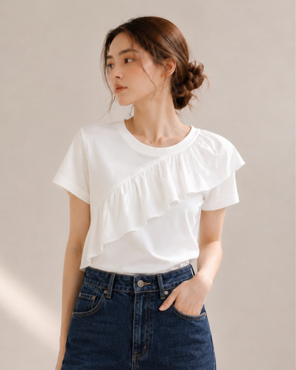 アシンメトリーフリルデザインTシャツ