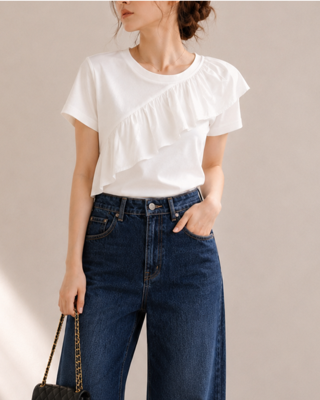 アシンメトリーフリルデザインTシャツ