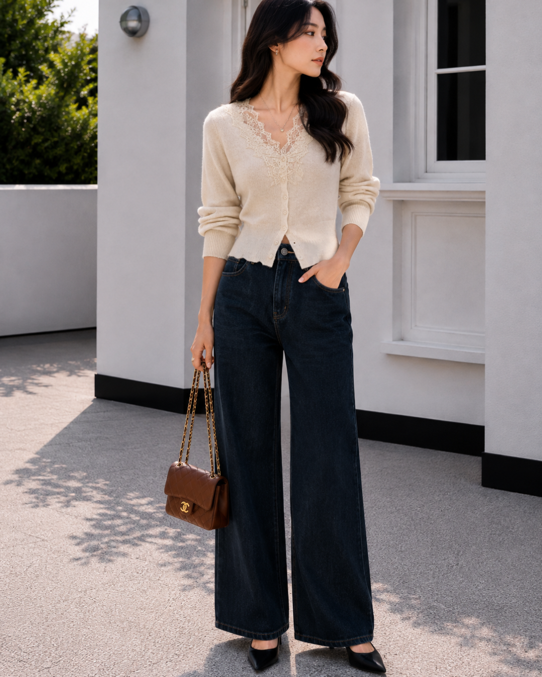 Lace Éclat レーストリムニットカーディガン