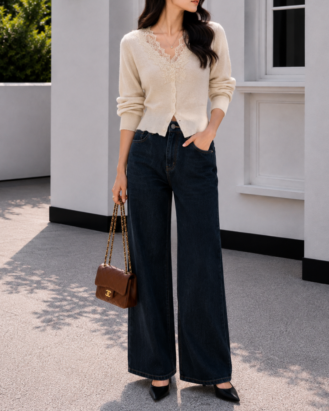 Lace Éclat レーストリムニットカーディガン