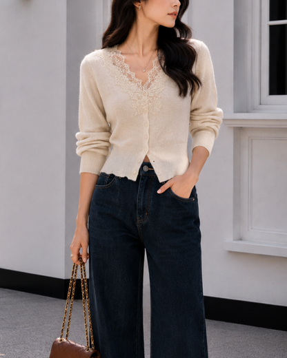 Lace Éclat レーストリムニットカーディガン