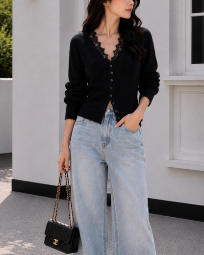 Lace Éclat レーストリムニットカーディガン