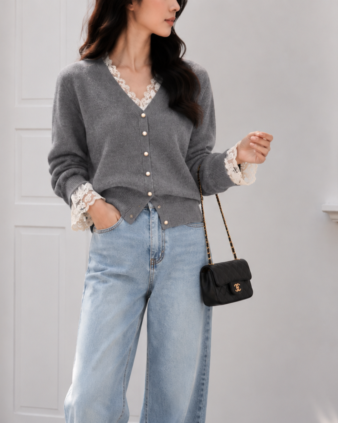 レースレイヤードcardigan