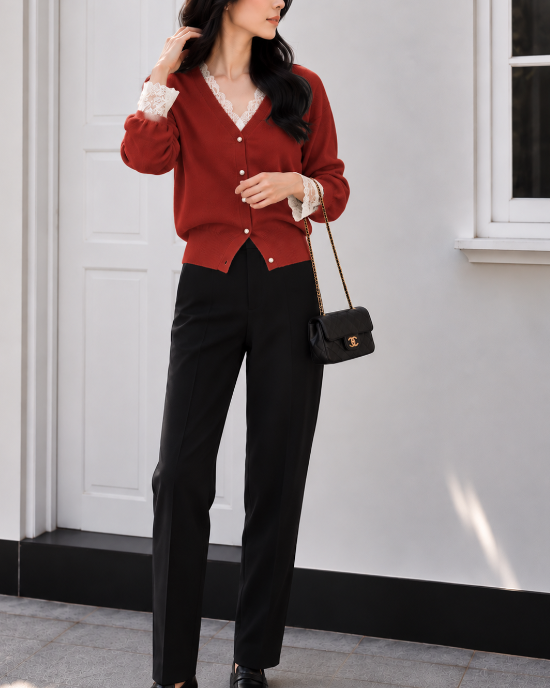 レースレイヤードcardigan