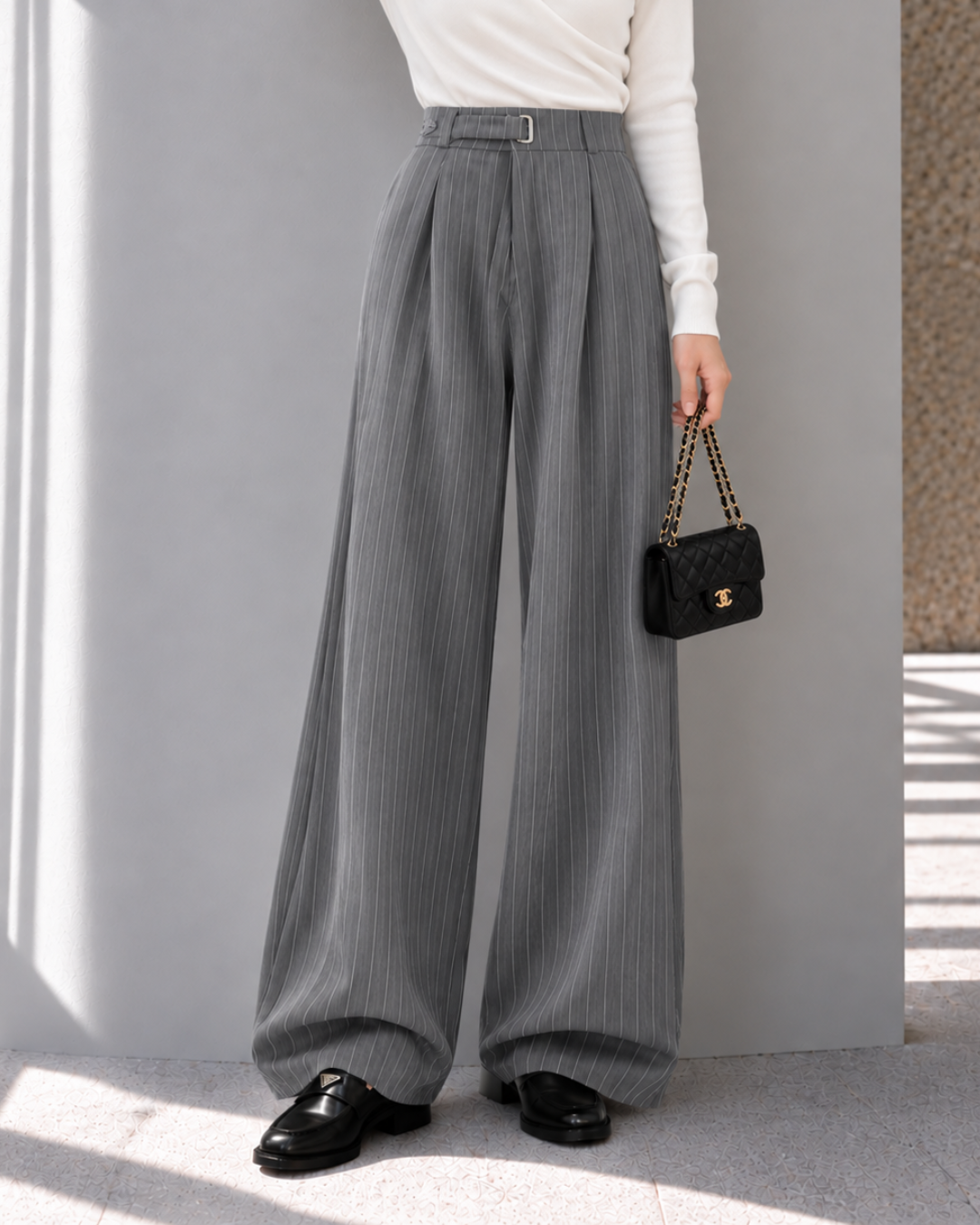 美シルエットストライプワイドパンツ（155㎝～160㎝方向け）