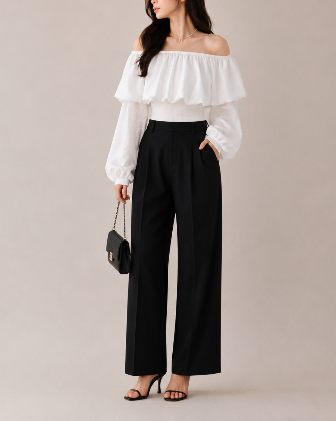 オフショルダーフリルブラウス