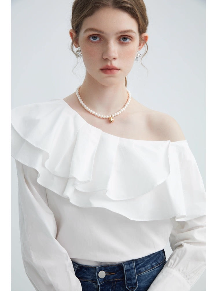 Frill Off-Shoulder Long Sleeve Blouse