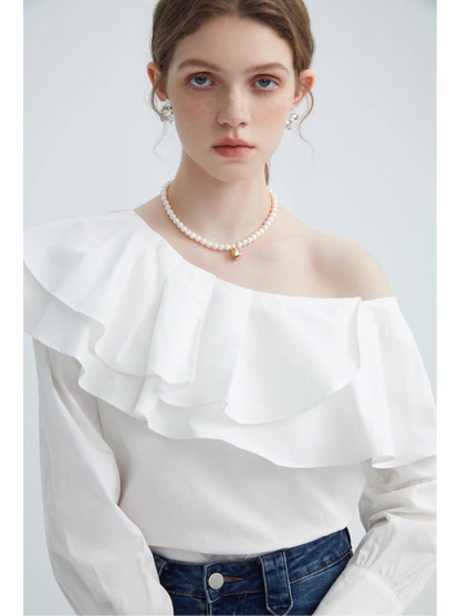 Frill Off-Shoulder Long Sleeve Blouse