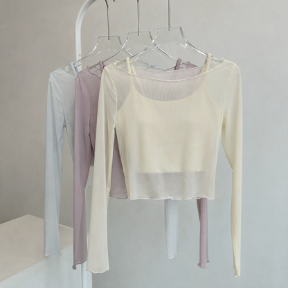 【Sheer Layered Long Sleeve Top Set】