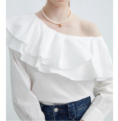 Frill Off-Shoulder Long Sleeve Blouse