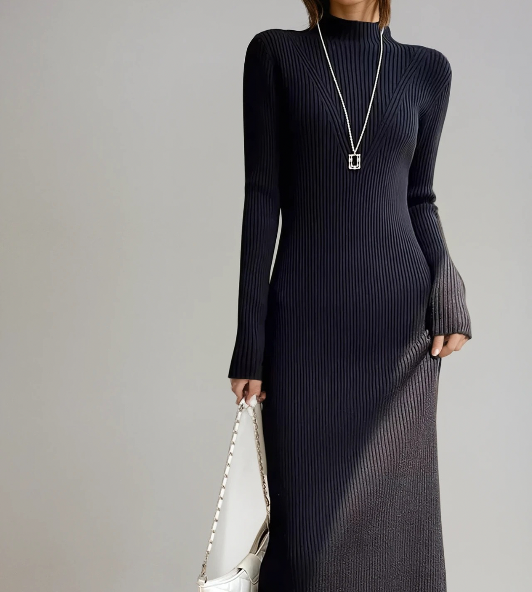 Ribbed Elegant Knit Long Dress