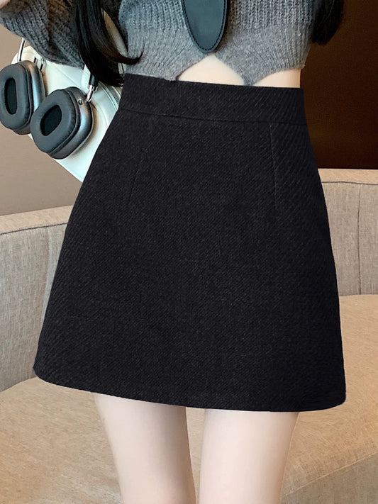 Wool-Like High-Waist A-Line Mini Skirt【Gray M 最短発送】