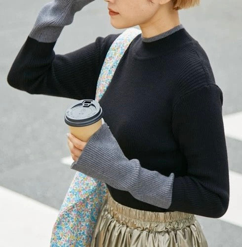 Contrast Cuff Rib Knit Top