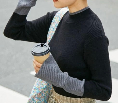 Contrast Cuff Rib Knit Top