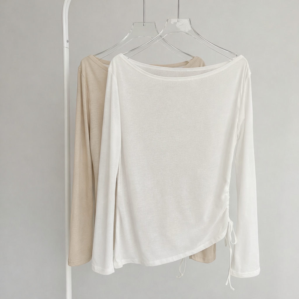 Sheer Draped Side-Drawstring Top