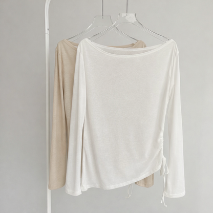 Sheer Draped Side-Drawstring Top