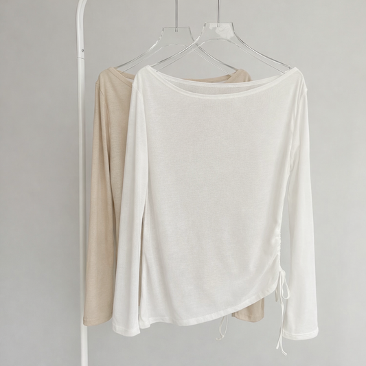 Sheer Draped Side-Drawstring Top