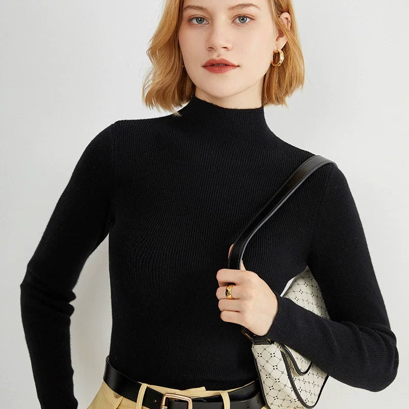 Soft Touch High Neck Knit Top【mocha brown 最短発送】