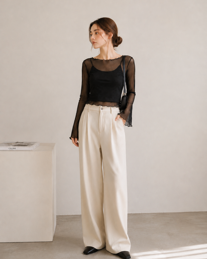 【Sheer Layered Long Sleeve Top Set】