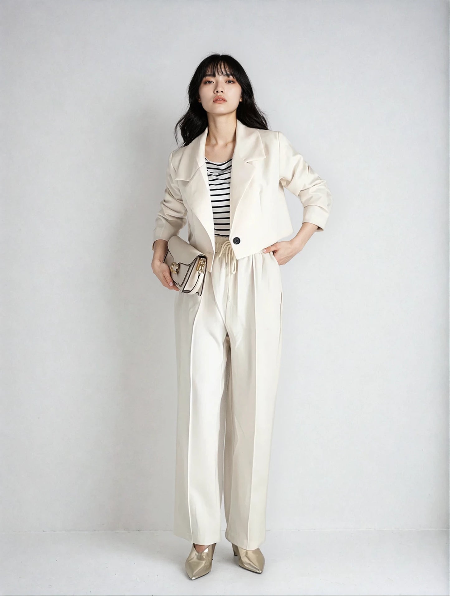 Off-Shoulder Border Long Sleeve Top