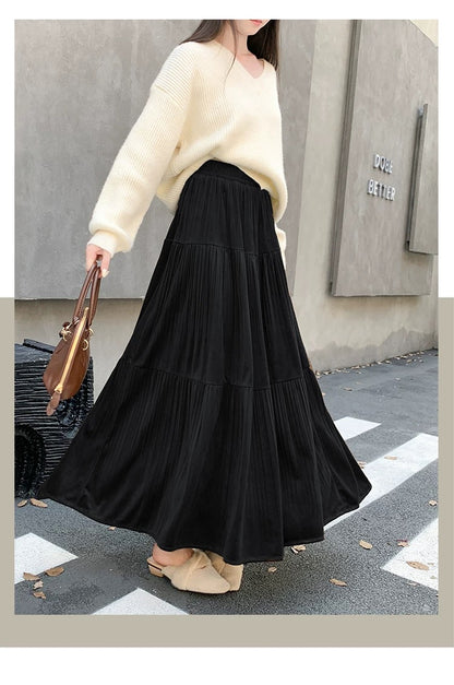 Pleated Flare Maxi Skirt