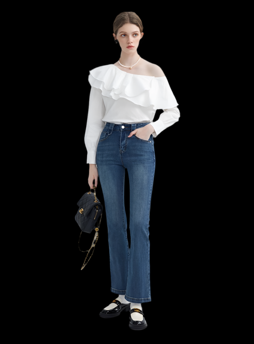 Frill Off-Shoulder Long Sleeve Blouse