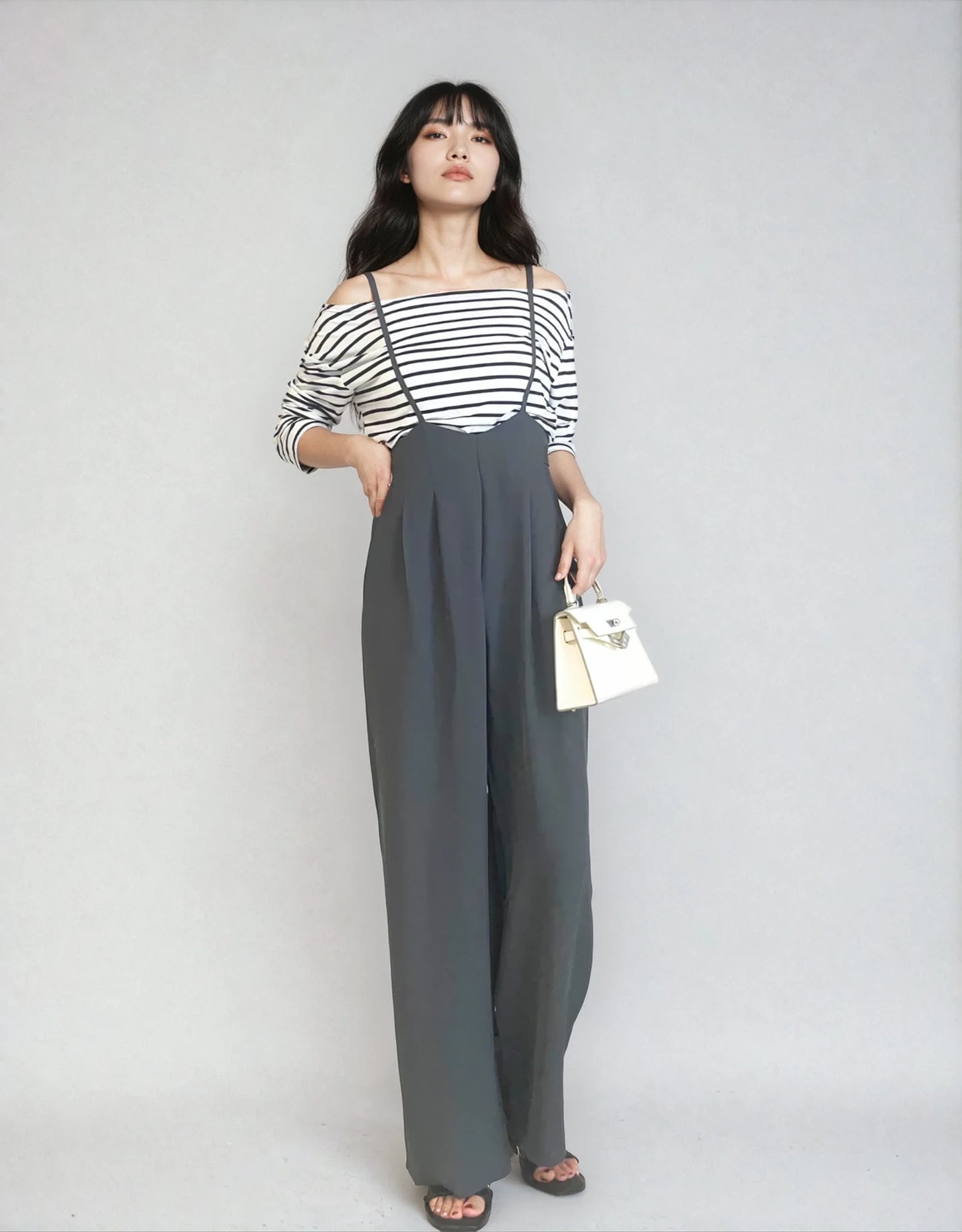 Off-Shoulder Border Long Sleeve Top