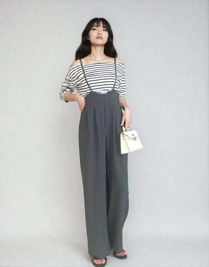 Off-Shoulder Border Long Sleeve Top