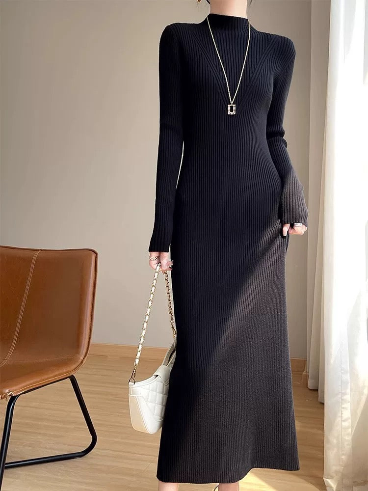 Ribbed Elegant Knit Long Dress