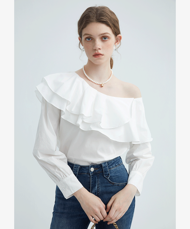 Frill Off-Shoulder Long Sleeve Blouse