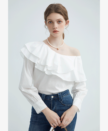Frill Off-Shoulder Long Sleeve Blouse